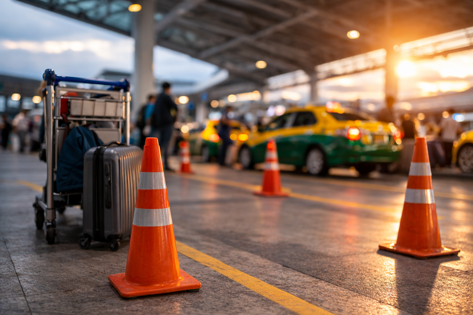 Airport taxi queue cones